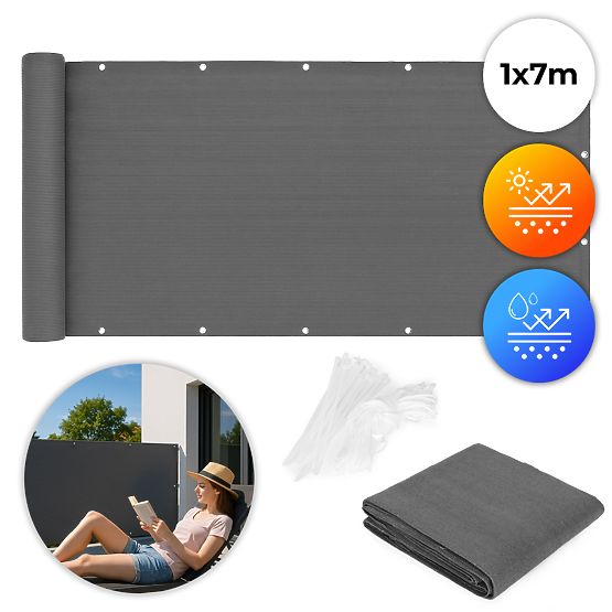 Balkonblende mit Beschlägen 100x700 cm Schattierungsnetz + Installationszubehör grau MultiGarden