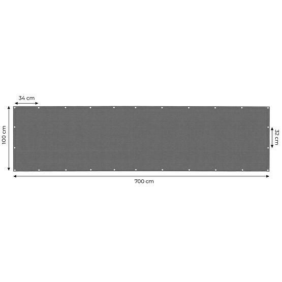 Balkonblende mit Beschlägen 100x700 cm Schattierungsnetz + Installationszubehör grau MultiGarden