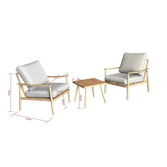 Balkonmöbel aus Aluminium (2 Sessel + Tisch) SERANO
