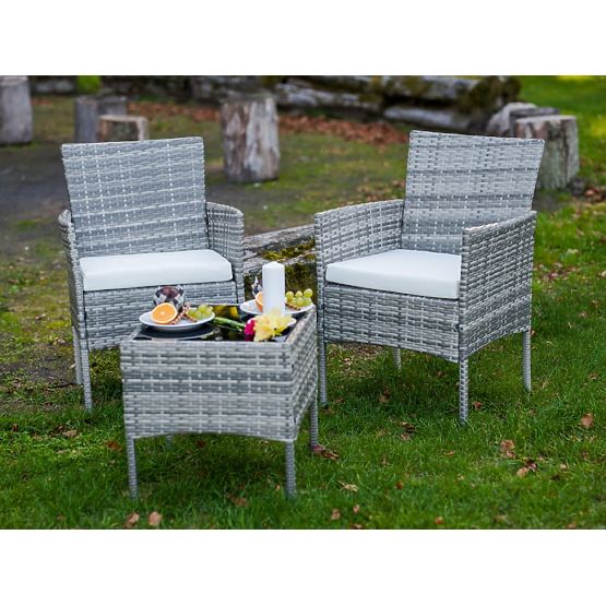 Balkonmöbel-Set (2 x Sessel + Tisch) SANO grauer Polyrattan