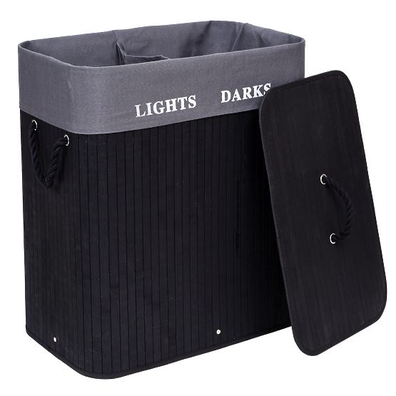 Bambus-Wäschekorb 2 Kammern schwarz FSC