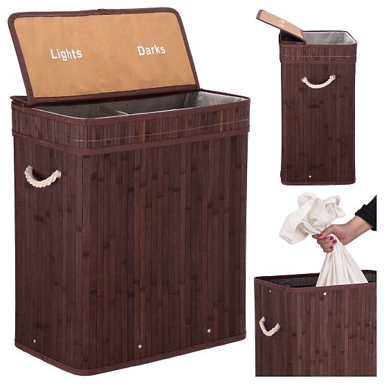 Bambus-Wäschekorb mit Deckel 100L Wenge