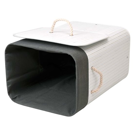 Bambus-Wäschekorb mit Deckel 80L weiß-grau