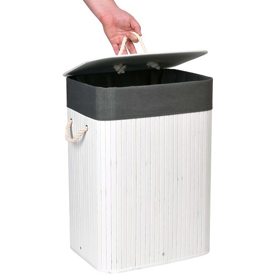 Bambus-Wäschekorb mit Deckel 80L weiß-grau