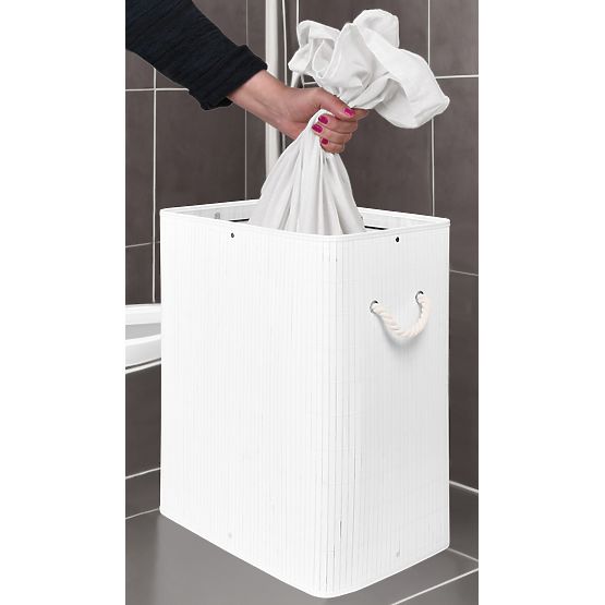 Bambus-Wäschekorb mit Deckel SOREN 80L weiß