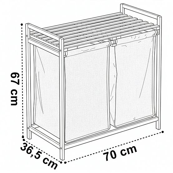 Bambus-Wäschekorb oder Spielzeugkorb HANOI BLACK 2 Fächer DUO FARBE