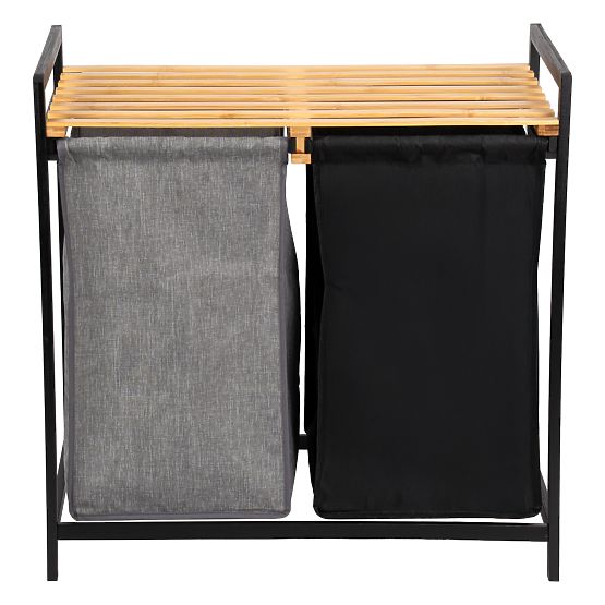 Bambus-Wäschekorb oder Spielzeugkorb HANOI BLACK 2 Fächer DUO FARBE