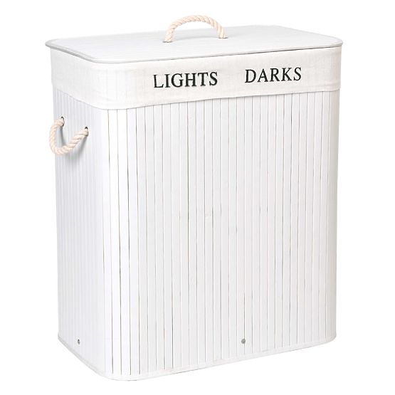 Bambuskorb mit Deckel 100L 2 Kammern weiß