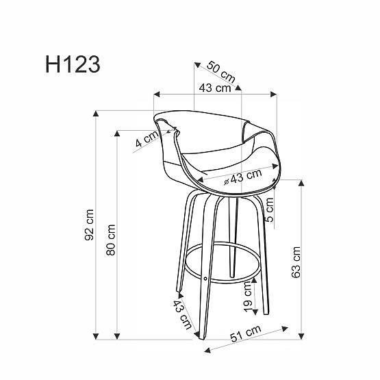 Barhocker H123 grau / nussbaum (1p=1Stk)