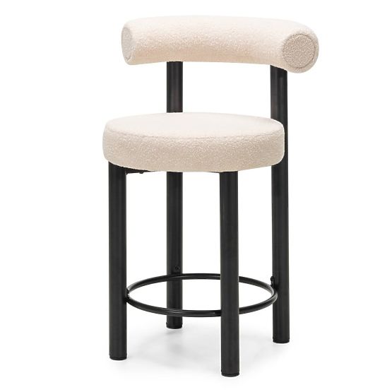 Barhocker Pedro, beige/schwarze Beine, Bouclé