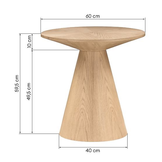 Beistelltisch Abisko, 60 cm, rund, natürliche Eichenfurnier