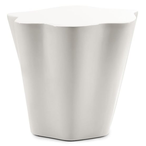 Beistelltisch Bow 49 cm, graubeige, glänzend, abgerundete Formen