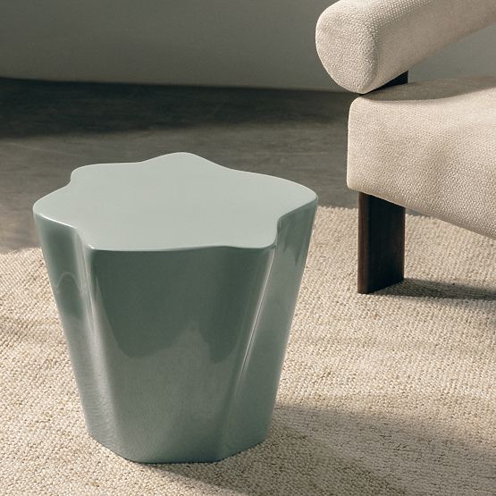 Beistelltisch Bow 49 cm, salbeigrün, glänzend, abgerundete Formen