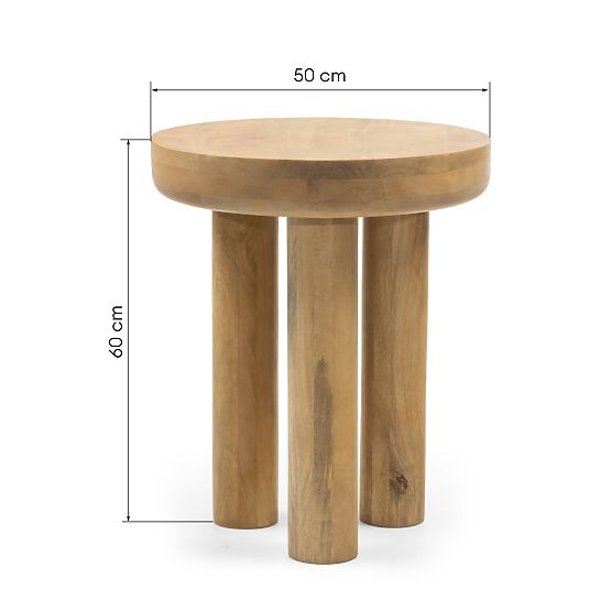 Beistelltisch Limali 50 cm, rund, Mangoholz, geschwungene Formen