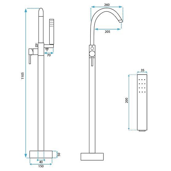 Bodenstehende Badewannenarmatur Rea Lungo schwarz