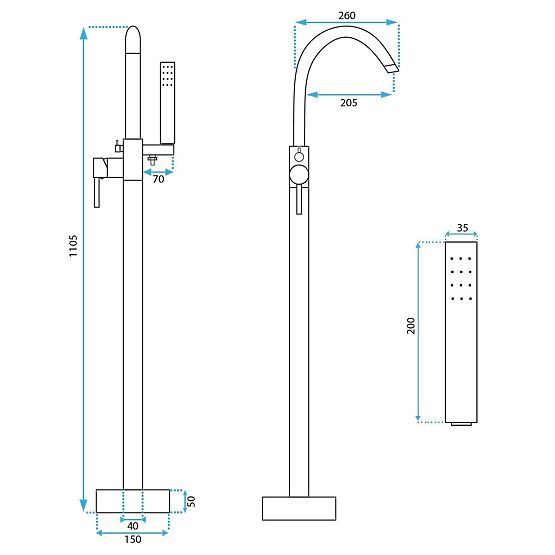 Bodenstehende Badewannenarmatur Rea Lungo Titan