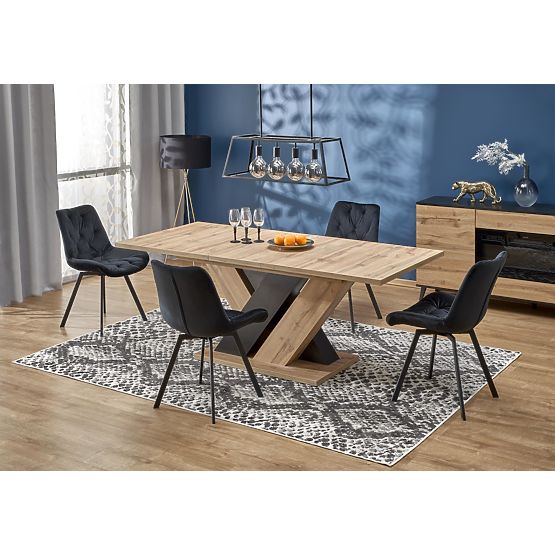BRANDON ausziehbarer Tisch 160-200/90 cm Eiche Wotan/schwarz