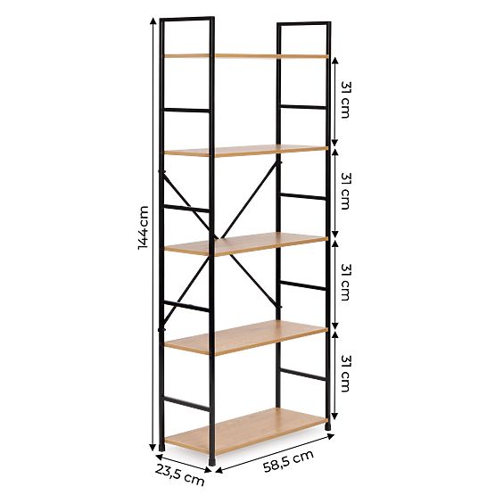 Breites modernes Holzregal LOFT mit 5 Regalböden