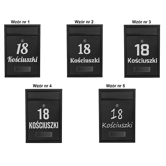 Briefkasten für Briefe Gustav schwarz mit Beschriftungen