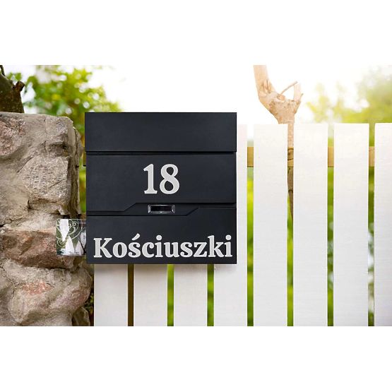 Briefkasten für Briefe Vidar schwarz mit Beschriftungen