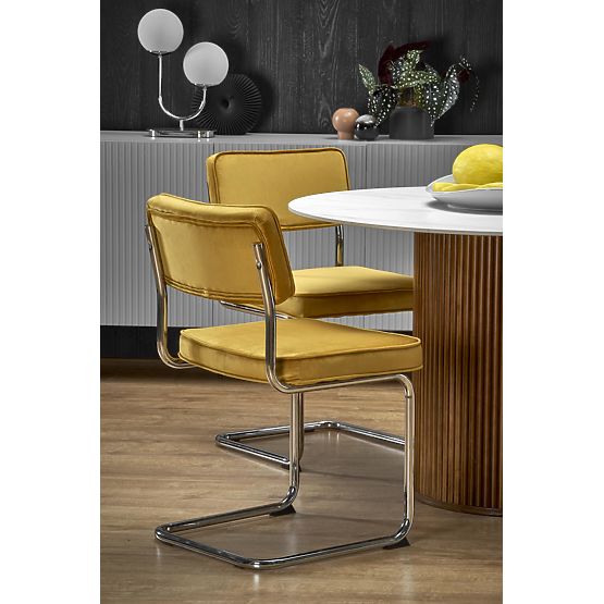 BRUNO runder Tisch, weißer Marmor / Walnuss (2p=1Stk)