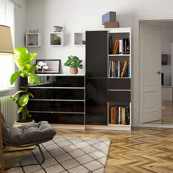 BÜROREGAL R 80 cm CLP R15 PK WEISS / SCHWARZ GLANZ