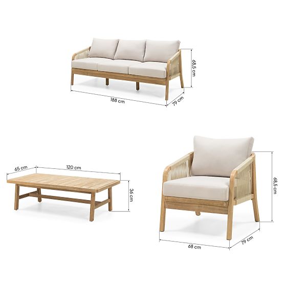 Castello Gartenmöbel-Set, Geflecht, Akazienholz FSC, Teak-Optik, Beige