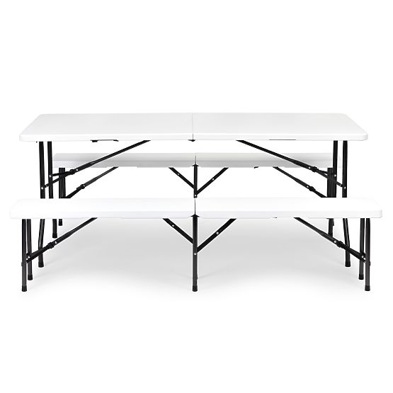 Catering-Set Banketttisch 180 cm 2 Bänke weiß ModernHome