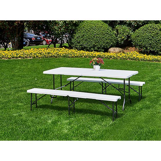 Catering-Set Banketttisch 180 cm 2 Bänke weiß ModernHome