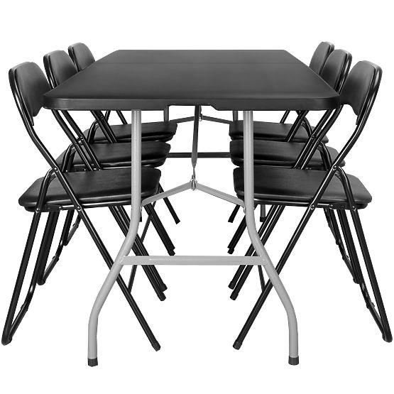 Catering-Set FETA BLACK 180 cm + 6 Stühle BASICO