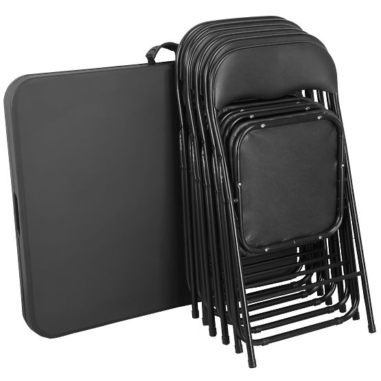 Catering-Set FETA BLACK 180 cm + 6 Stühle BASICO