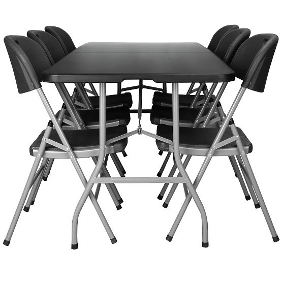 Catering-Set FETA BLACK 180 cm + 6 Stühle BLACK