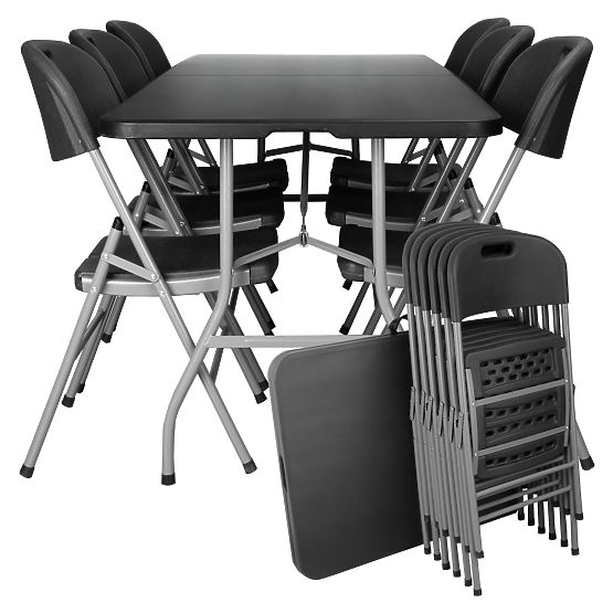 Catering-Set FETA BLACK 180 cm + 6 Stühle BLACK