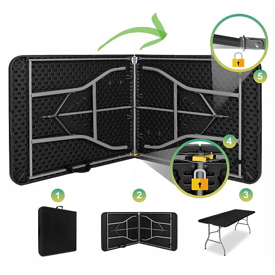 Catering-Set FETA BLACK 180 cm + 6 Stühle BLACK