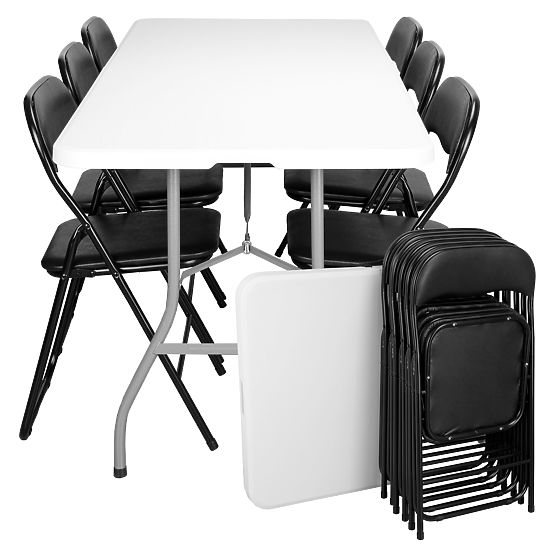 Catering-Set FETA WHITE 180 cm + 6 Stühle BASICO