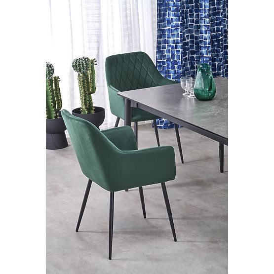 CHARLES ausziehbarer Tisch, Platte - grauer Marmor, Beine - schwarz