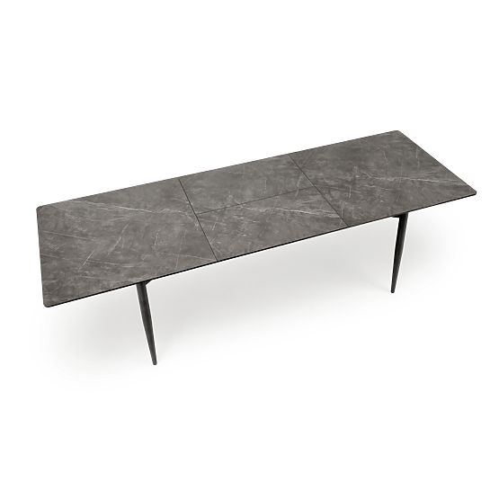 CHARLES ausziehbarer Tisch, Platte - grauer Marmor, Beine - schwarz