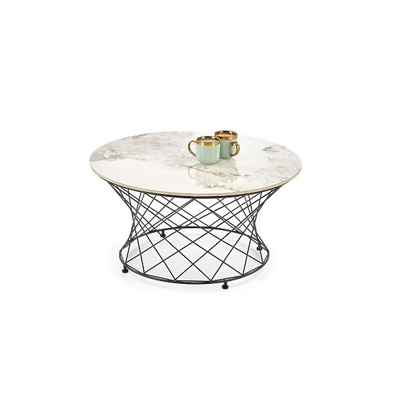 Couchtisch ALESSIA, beiger Marmor / schwarz (2p=1Stk)