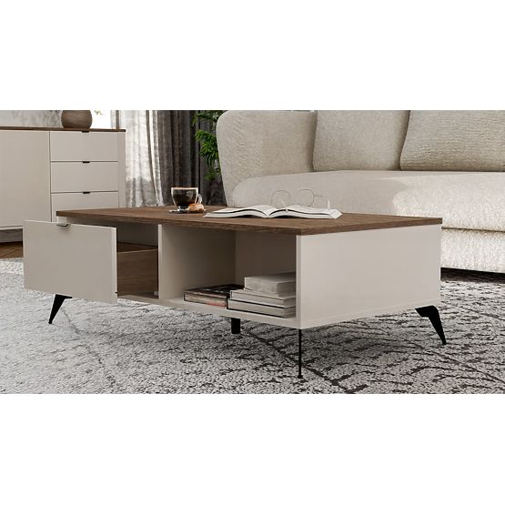 Couchtisch CORDOBA Kaschmir Beige Eiche Castello 2 Schubladen Für Wohnzimmer