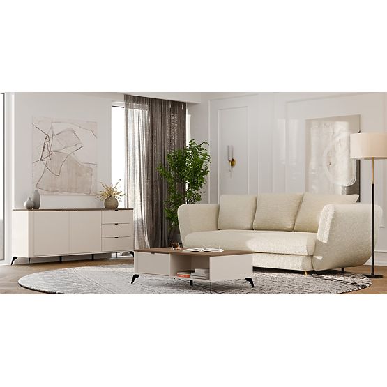 Couchtisch CORDOBA Kaschmir Beige Eiche Castello 2 Schubladen Für Wohnzimmer