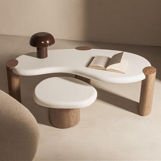 Couchtisch Floe 125 cm, weiß/walnuss