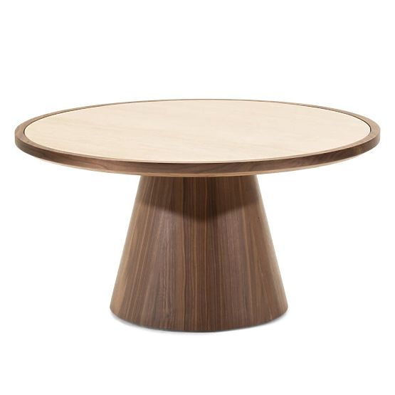 Couchtisch Kyoto 80 cm, rund, Travertin/Nussbaum