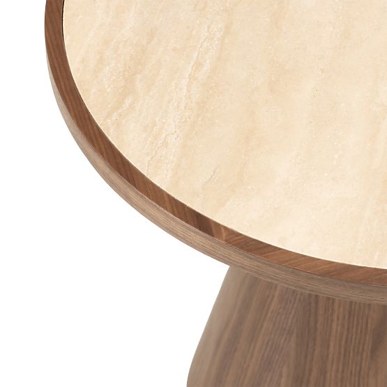 Couchtisch Kyoto 80 cm, rund, Travertin/Nussbaum