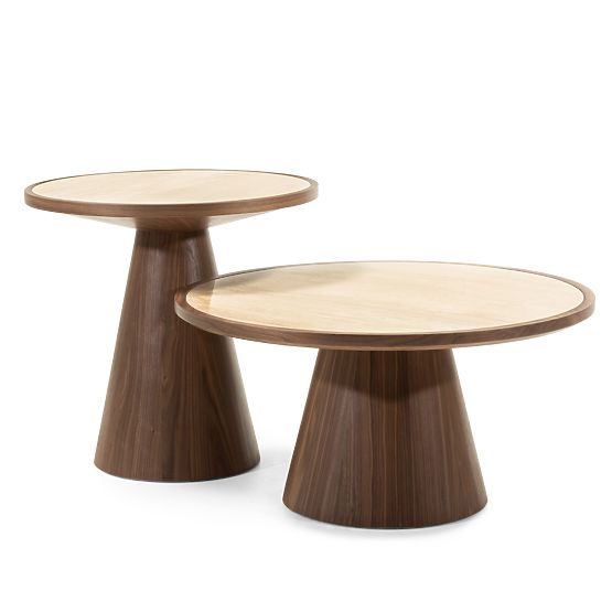 Couchtisch Kyoto 80 cm, rund, Travertin/Nussbaum