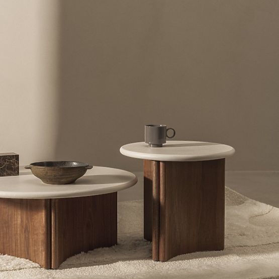 Couchtisch Marlo 80 cm, cremeweiß/Nussbaum, Mikrozement