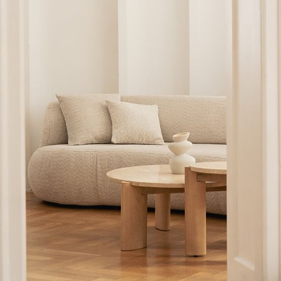 Couchtisch Medley 90 cm, rund, Travertin/Esche