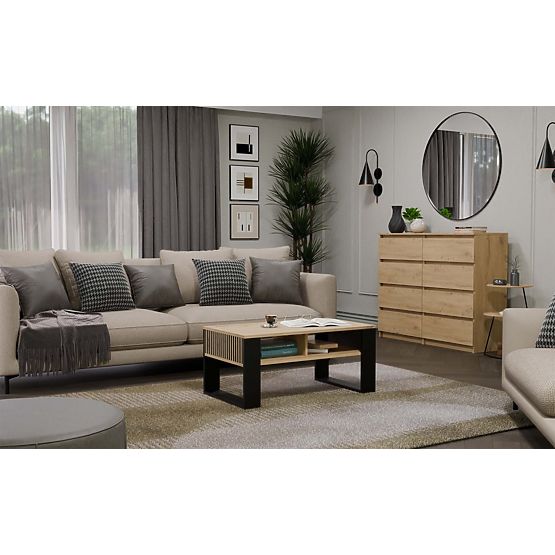 Couchtisch Modern 2P SLIM EICHE ARTISAN SCHWARZ