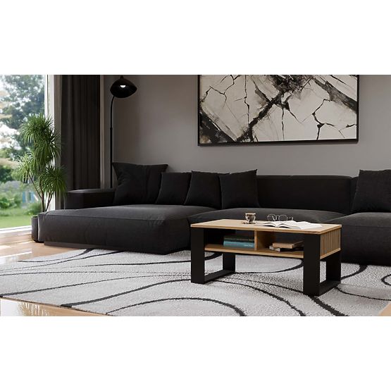 Couchtisch Modern 2P SLIM EICHE ARTISAN SCHWARZ