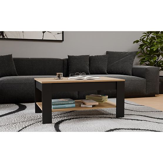 Couchtisch OHIO EICHE ARTISAN SCHWARZ Tisch Regal Für Wohnzimmer 93x58x43,5 Cm