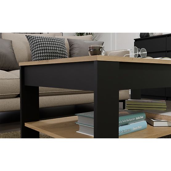 Couchtisch OHIO EICHE ARTISAN SCHWARZ Tisch Regal Für Wohnzimmer 93x58x43,5 Cm